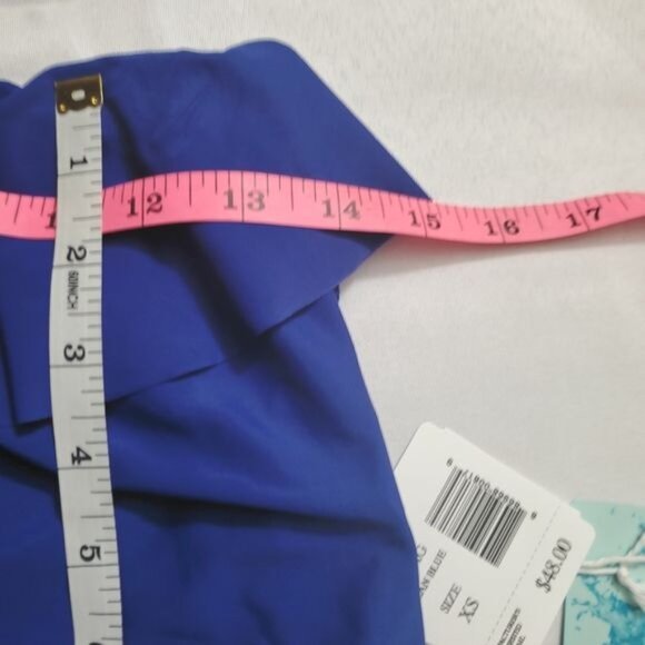 ECO SWIM‎ Womens Coverup XSmall Blue Swimsuit Ruffled Strapless Cinched Strechy - Picture 5 of 11
